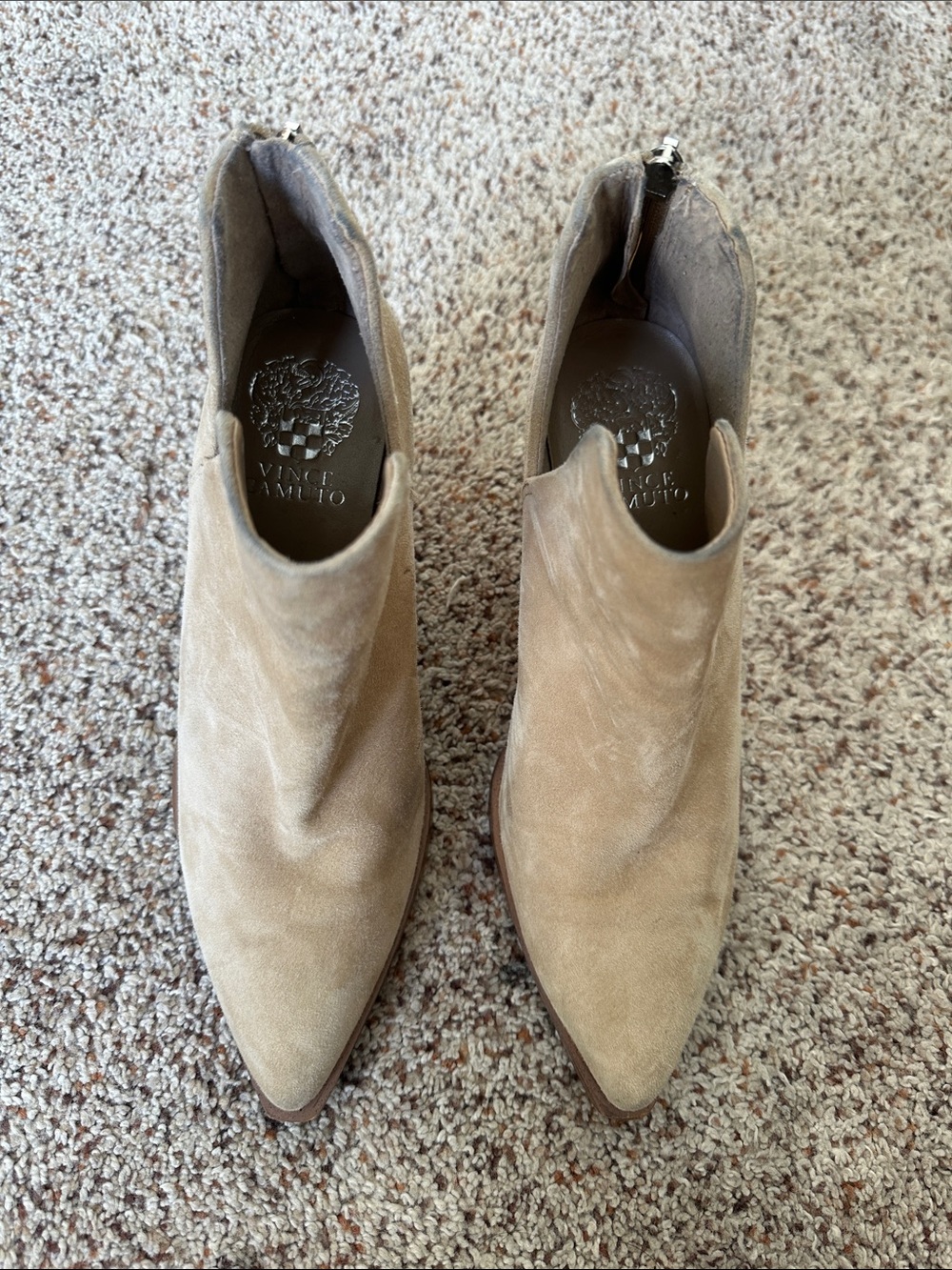 Vince Camuto Beige Suede Pointed Ankle Booties